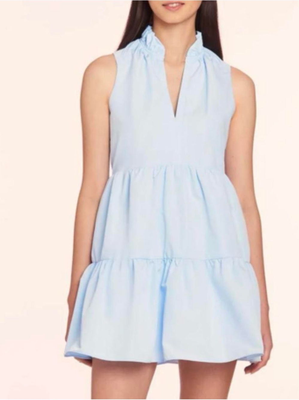 Amanda Uprichard Light Blue Tiered Ruffle Neck Mini Dress